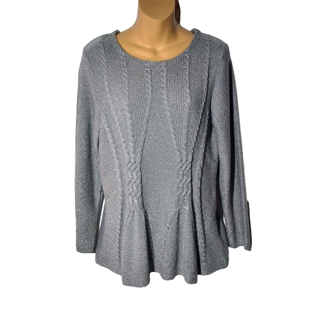 Cupio Jr Girls XL Silver Metallic Cable Knit Peplum Long Sleeve Sweater RN 73163